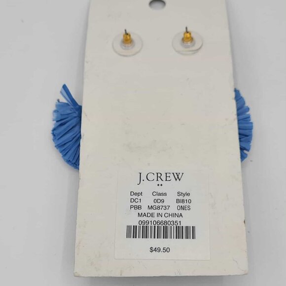 J Crew Blue Raffia Fan Earrings NWT!  NEW! - Picture 2 of 6